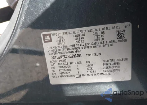 2017 GMC Sierra 1500 Slt из США, поврежденный, VIN 3GTU2NEC2HG293404